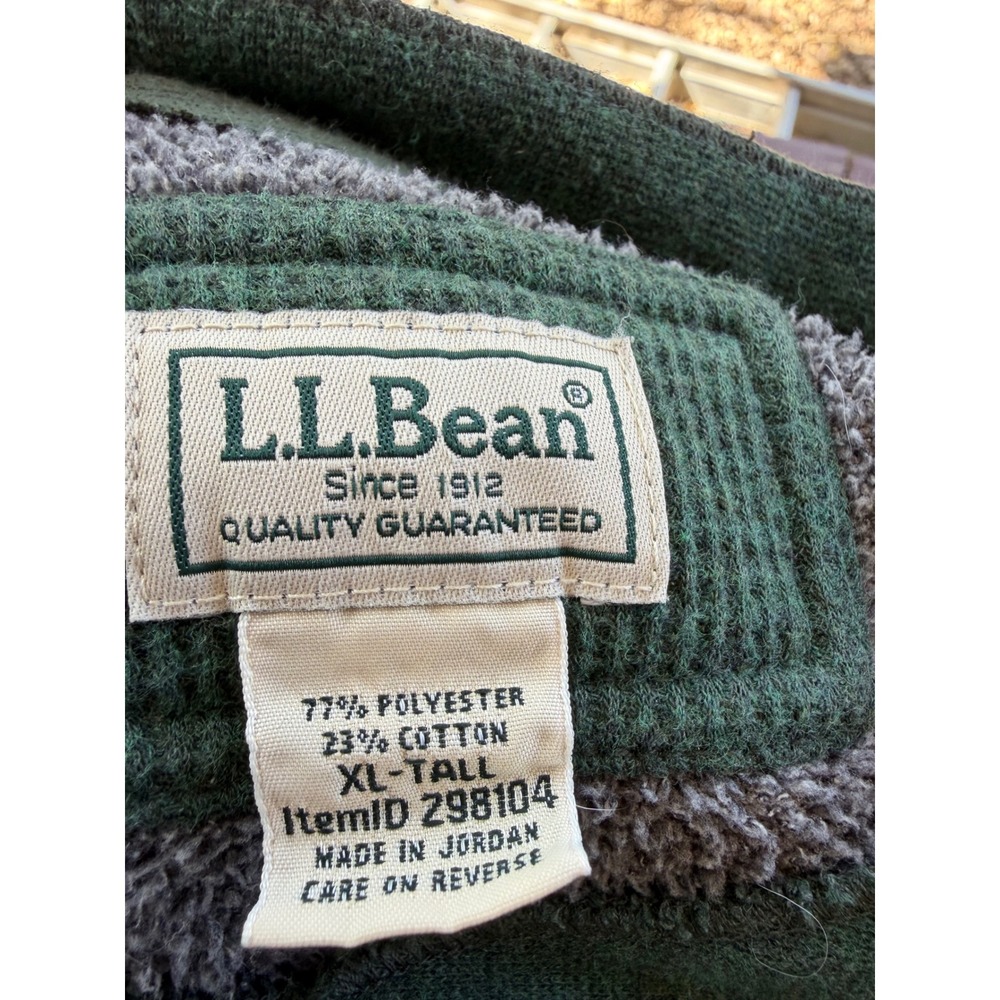 LL Bean Katahdin Iron Works Henley Fleece Lined Waffle Knit Green XLT 298104 - Picture 3 of 8